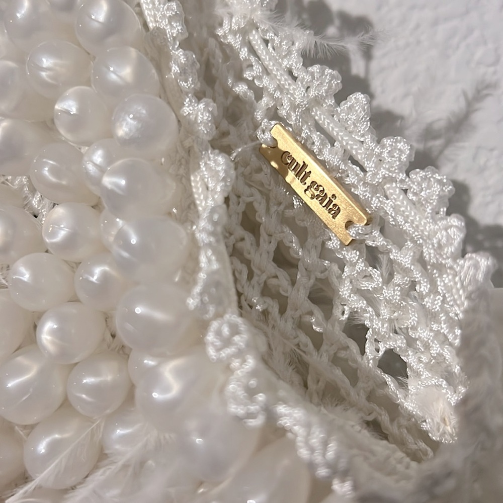 Cult Gaia Dory Ostrich Feather Beaded Wristlet in White, NWT - Picture 8 of 11